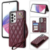 For Samsung Galaxy A53 5G Rhombic Dual Buckle Card Slots Phone Case with Lanyard(Wine Red)