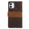 For iPhone 12 mini Grid Stitching Leather Phone Case with Lanyard(Brown)