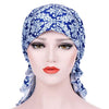 Stretch Printed Turban Big Tail Hat Flower Cloth Curved Turban Hat, Size:M 56-58cm(Small Floral Navy)