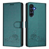 For Samsung Galaxy A26 5G Cat Rat Embossed Pattern RFID Leather Phone Case with Lanyard(Peacock Green)