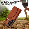 For Samsung Galaxy S25 Ultra 5G Ring Holder Card Bag Skin Feel Phone Case(Brown)