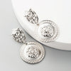 1 Pair Baroque Retro Lion Head Earrings Female Personality Exaggerated Earrings(Silver)