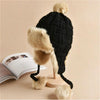 Winter Plus Velvet Knitted Wool Hat Bomber Cap Flight Hat, Size:M (56-58cm)(Black)