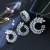 4 PCS/Set Leaf Shape Fashion CZ Necklace Earring Bracelet and Ring Sets, Ring  Size:8
