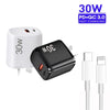PD30W USB-C / Type-C + QC3.0 USB Charger with 1m Type-C to 8 Pin Data Cable, AU Plug(Black)