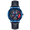 SANDA 1070 3D Oval Hollow Out Wheel Non-rotatable Dial Quartz Watch for Men, Style:Leather Belt(Blue Red)