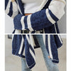Women Striped Hooded Knit Cardigan Irregular Long-sleeved Sweater Jacket, Size: S(Dark Brown)