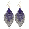 Double-layered Leaves Tassel Earrings Simple Retro Metal Leaf-ears Ornaments(Black Purple)