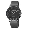 Geneva Fashion Quartz Watch Men Women Mesh Stainless Steel Watchband(Black)