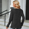 Autumn And Winter Round Neck Button Split Loose Long-Sleeved T-Shirt Top, Size: L(Black)