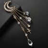 Fashion Elegant Women Lady Moon Rhinestone Crystal Tassel Long Chain Beads Dangle Hairpin Hair Clip Hair Jewelry(Bronze)
