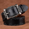 115cm Women Carved Leather Waist Band Simple Pin Buckle Belt(Black)