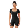 Women Square Neck Tight Quick-drying Yoga Short-sleeved Jumpsuit, Size: L(Black)