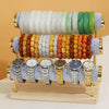 Three Layer Wooden Bottom Metal Stand Jewelry Display Stand Bracelet Watch Bangle Show Rack, Color: White Leather