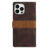 For iPhone 15 Pro Max Grid Stitching Leather Phone Case with Lanyard(Brown)