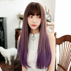Gradient Color Long Straight Hair Wig Female Chemical Fiber Headgear Simulation Hair(Haze Purple Gradient 65CM)