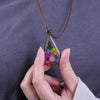Women Retro Handmade Natural Dried Flowers Long Necklaces Pendants 70cm