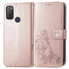 For Alcatel 1S 2021 Four-leaf Clasp Embossed Buckle Mobile Phone Protection Leather Case with Lanyard & Card Slot & Wallet & Bracket Function(Rose Gold)