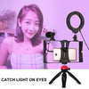 PULUZ 4 in 1 Vlogging Live Broadcast Smartphone Video Rig + 4.7 inch 12cm RGBW Ring LED Selfie Light + Microphone + Pocket Tripod Mount Kits with Cold Shoe Tripod Head(Red)