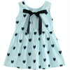 Girls Cotton Linen Love-heart Pattern Lace-up Dress(Blue)