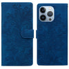 For iPhone 15 Pro Max Lace Floral Embossed Magnetic Buckle Leather Phone Case(Blue)