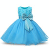 Blue Girls Sleeveless Rose Flower Pattern Bow-knot Lace Dress Show Dress, Kid Size: 100cm