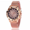 Smeeto Women Fashion Flower with Rhinestone Mesh Belt Alloy Bracelet Quartz Watch(rose gold)