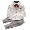 Boys Bow Tie Long Sleeve Top + Letter Print Pattern Pants Set, Kid Size: XL(White)
