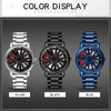 SANDA P1057 Men Skeleton Quartz Steel Strap Personalized Watch(Blue)