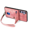 For Samsung Galaxy S25 5G Retro Card Wallet Fold Leather Phone Case with Strap(Pink)