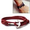 Alloy Anchor Charm Multilayer Leather Friendship Bracelets (Wine Red)