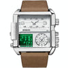 BINBOND B3332 Square Multifunctional Sports Quartz Waterproof Watch(Brown Leather-White-White)