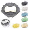 15x12.5x1.5cm Drainable Silicone Soap Box No Hole Deflector Soap Dish Shell Shape Non-Slip Soap Holder(Milk Blue)