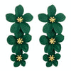 1 Pair Multilayer Flower Earrings Alloy Paint Long Earrings(Dark Green)