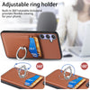 For Samsung Galaxy S25+ 5G Carbon Fiber Card Wallet Ring Phone Case(Khaki)
