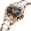 JIN SHI DUN 8831 Women Fashion Diamond Hollowed Waterproof Ceramic Mechanical Watch(Black)