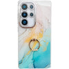 For Samsung Galaxy S23 Ultra 5G Electroplated Marble Texture Ring Holder Phone Case(Yellow Green S13)