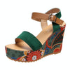 Summer Floral Fabric Slope Heel Women Sandals Comfortable Casual High Heels, Size: 37(Green)