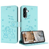 For Samsung Galaxy A36 5G Embossed Kitten Phone Leather Case with Lanyard(Mint Green)