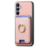 For Samsung Galaxy A15 Retro Cross Leather Ring Vertical Insert Card Bag MagSafe Phone Case(Pink)