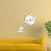 Creative DIY Acrylic Coffee Cup Teapot 3D Wall Clock Decorative Kitchen Wall Clocks Living Room Dining Room Home Decor Clock(Silver)