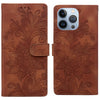 For iPhone 13 Pro Lace Floral Embossed Magnetic Buckle Leather Phone Case(Brown)