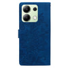 For Redmi Note 13 4G Lace Floral Embossed Magnetic Buckle PU Phone Case With Wrist Strap(Blue)