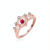 Women Crystal Ring Fashion Love Heart Crown Rhinestone Ring(Red diamond)