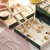 Diamond Pattern PU Leather Three-layer Drawer Jewelry Box Necklace Ring Jewelry Storage Box(Peach Pink)
