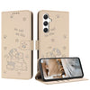 For Samsung Galaxy A56 5G Embossed Kitten Phone Leather Case with Lanyard(Beige)