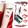 10pcs S-299 Halloween Terror Wound Realistic Blood Injury Scar Temporary Tattoo Sticker