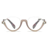 Diamond Studded Cat Eye Presbyopic Glasses Half-frame Fish-filament Glasses Unisex, Degree: +100(Gray Purple)