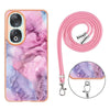 For Honor 90 5G Electroplating Marble Dual-side IMD Phone Case with Lanyard(Pink 013)