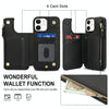 For iPhone 12 mini Double Flap Zipper RFID Leather Phone Case with Short Lanyard(Black)